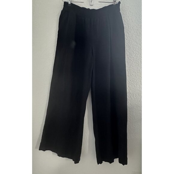 A New Day Pants Womens XL Black Wide Leg PullOn Linen Blend Casual Pockets Flowy - Picture 1 of 12